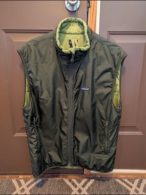 Patagonia Men’s Dark Olive Green Vest with Lime Lining - Unisex Large